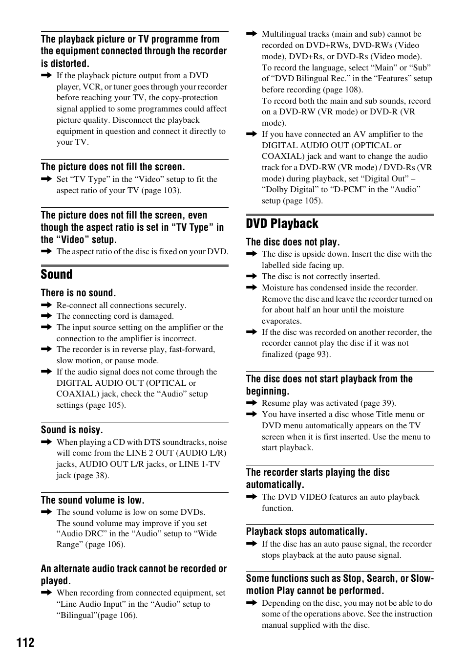 Sound, Dvd playback | Sony RDR-VX420 User Manual | Page 112 / 132