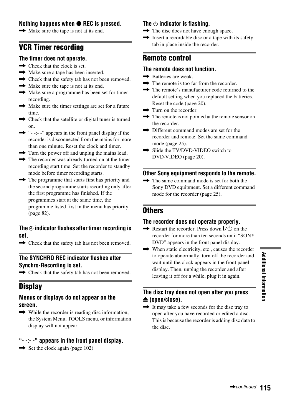 Vcr timer recording, Display, Remote control | Others | Sony RDR-VX420 User Manual | Page 115 / 132