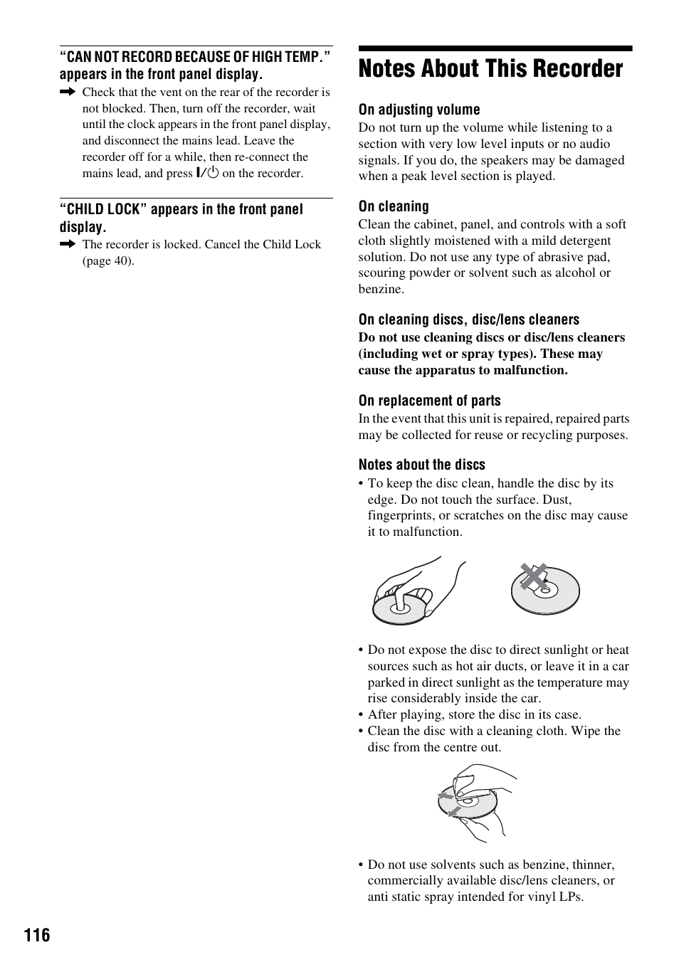 Notes about this recorder | Sony RDR-VX420 User Manual | Page 116 / 132