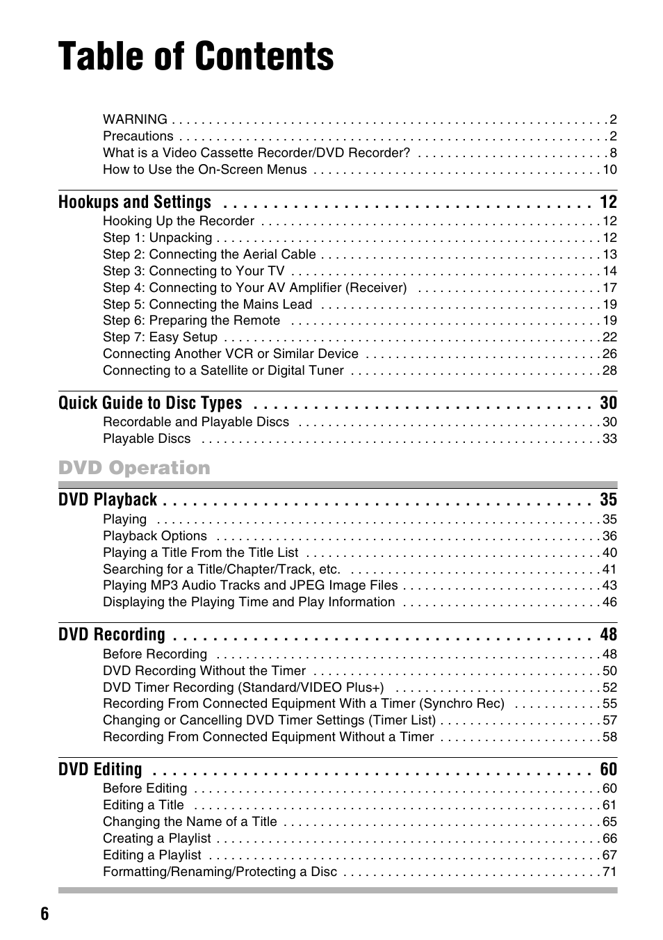 Sony RDR-VX420 User Manual | Page 6 / 132