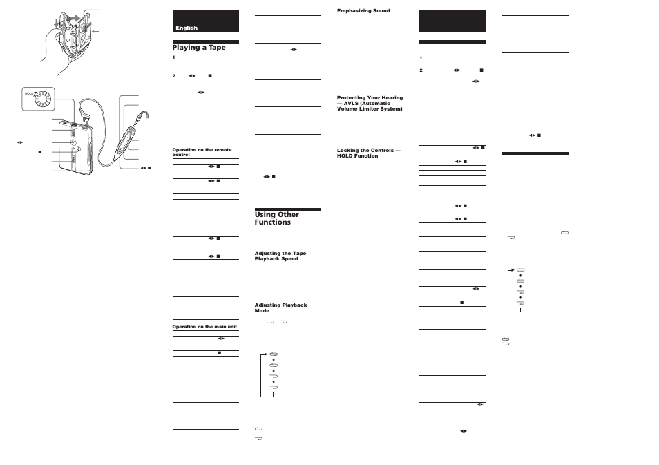 Playing a tape, Using other functions | Sony WM-EX651 User Manual | Page 2 / 2