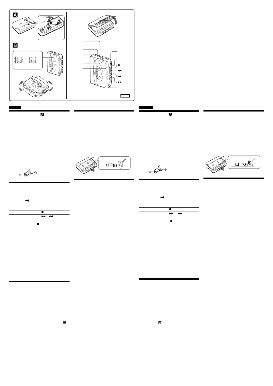 Preparações, Reprodução de cassetes, Audição do rádio | Guia para solução de problemas, Precauções, Preparativos, Reproducción de la cinta, Escucha de la radio, Solución de problemas, Precauciones | Sony WM-FX195 User Manual | Page 2 / 2
