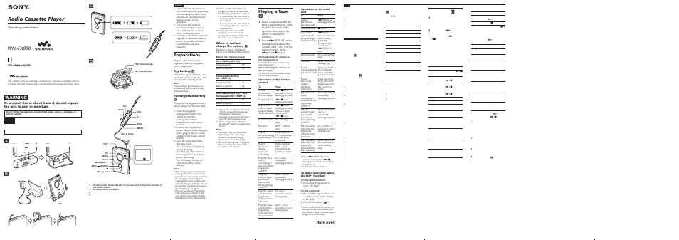 Sony Radio Cassette Player WM-FX890 User Manual | 2 pages