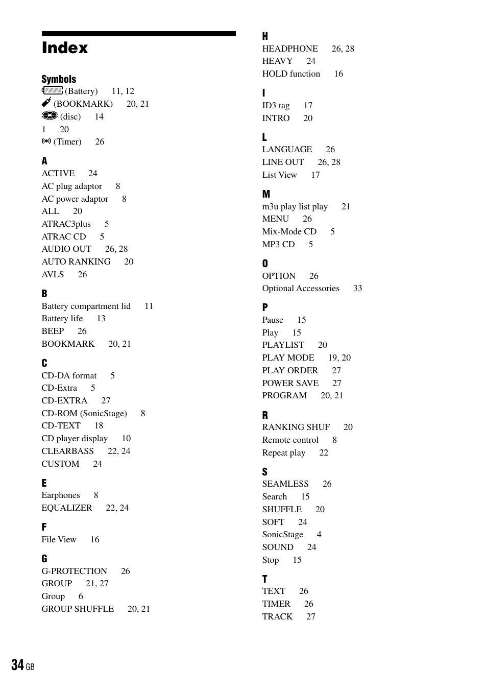Index | Sony D-NE520 User Manual | Page 34 / 103