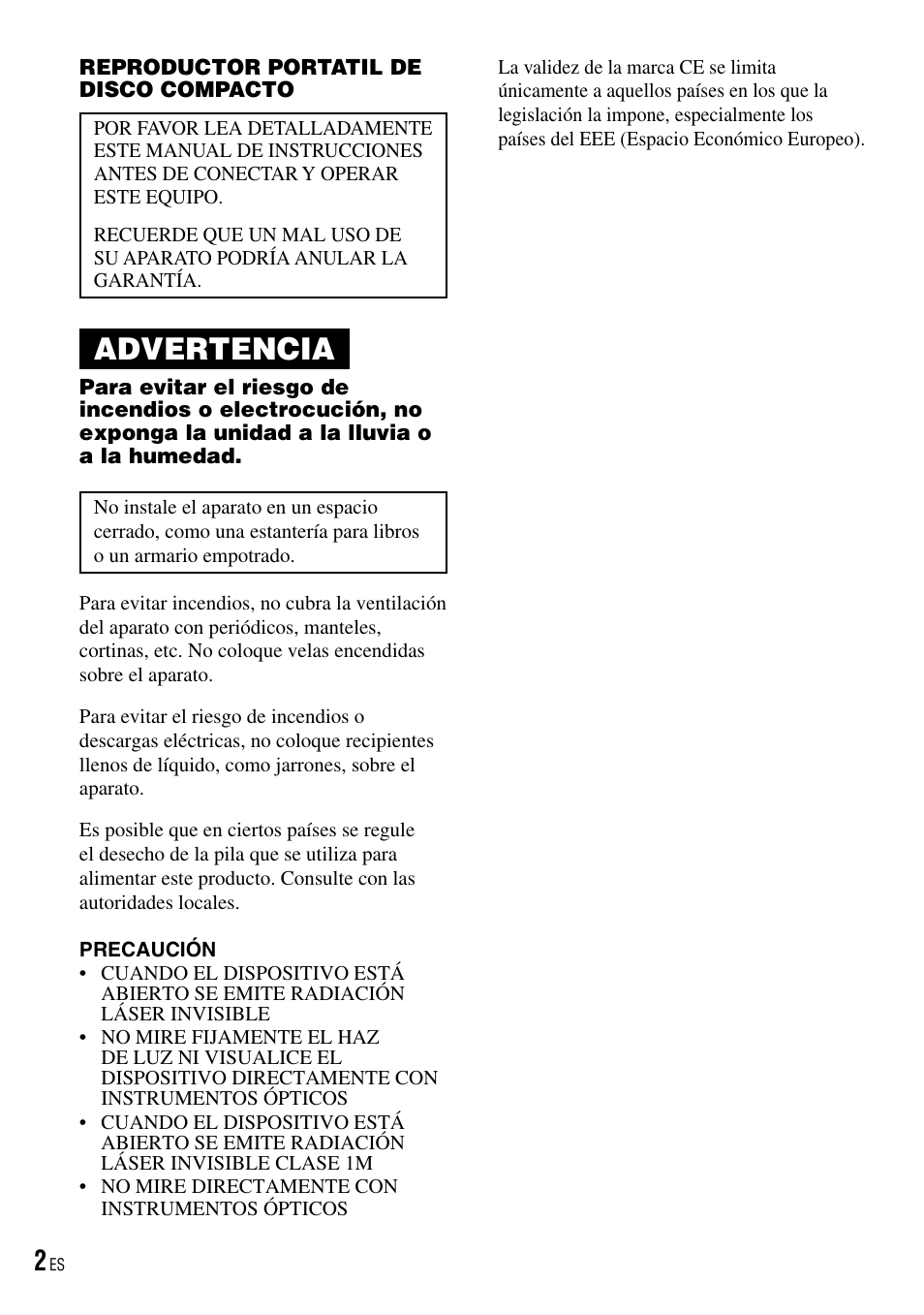 Es.pdf, Advertencia | Sony D-NE520 User Manual | Page 36 / 103