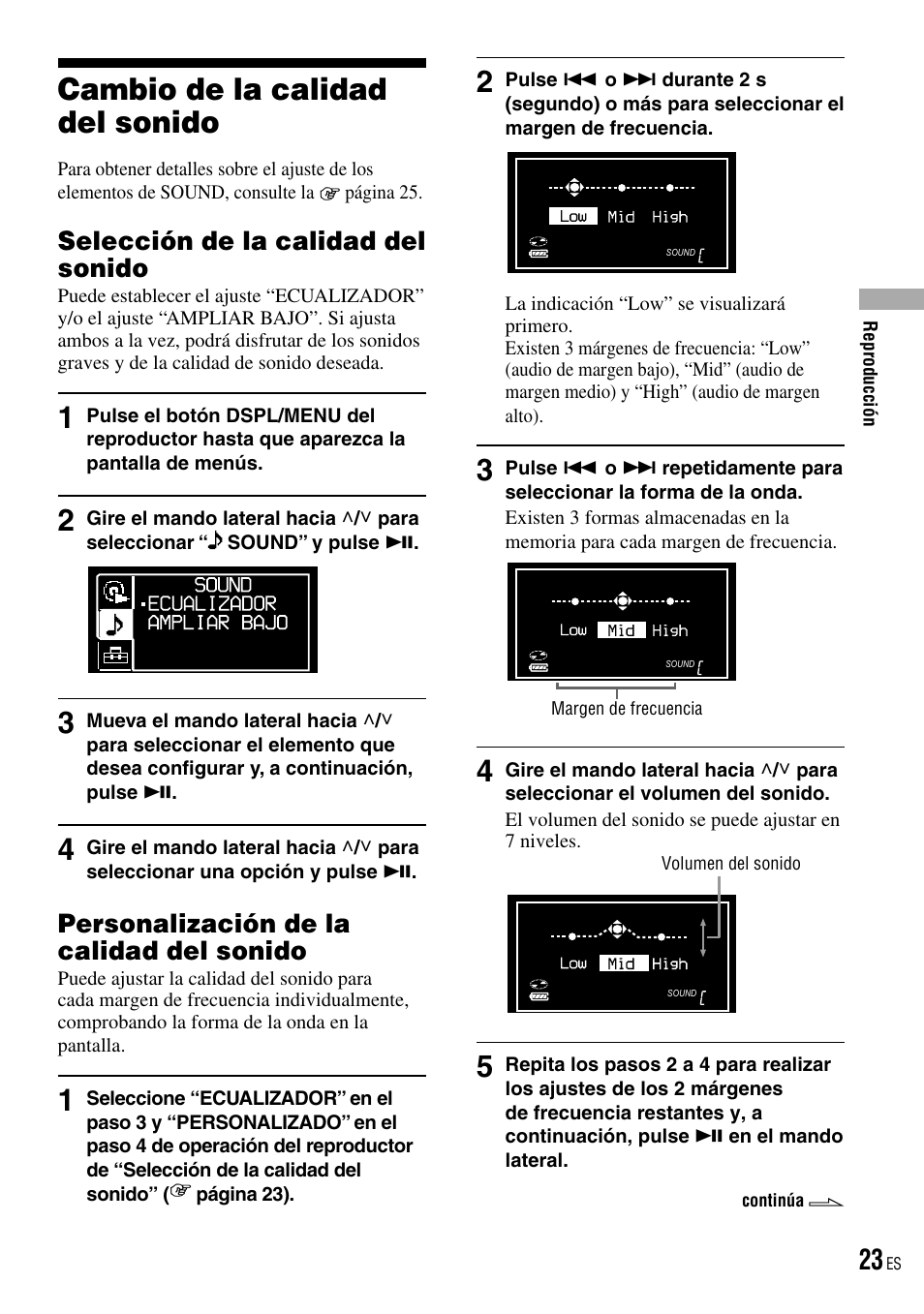 Cambio de la calidad del sonido, Selección de la calidad del sonido, Personalización de la calidad del sonido | Sony D-NE520 User Manual | Page 57 / 103