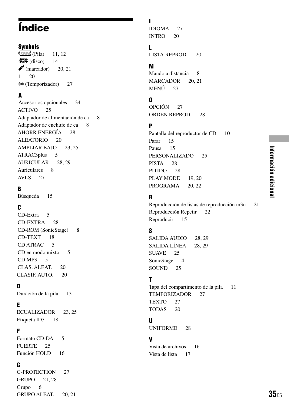 Índice | Sony D-NE520 User Manual | Page 69 / 103