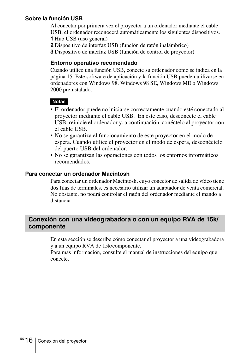 Conexión con una videograbadora, O con un equipo rva de 15k/componente | Sony VPD-MX10 User Manual | Page 100 / 128