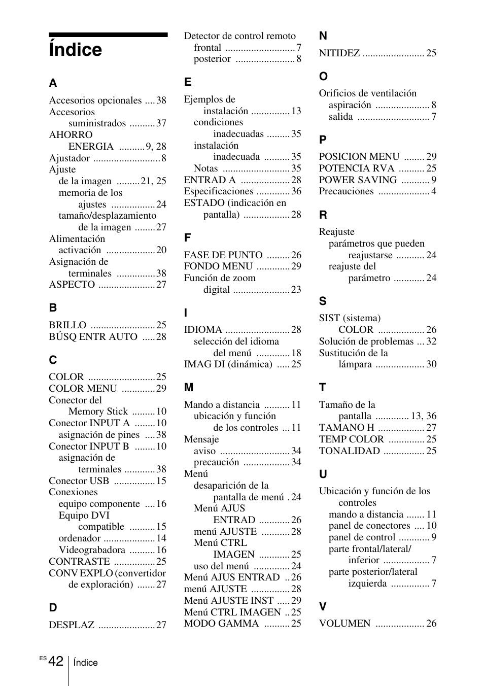 Índice | Sony VPD-MX10 User Manual | Page 126 / 128