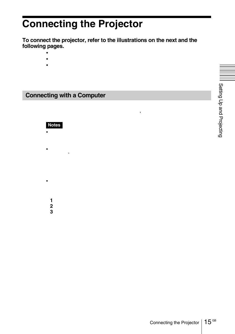 Connecting the projector, Connecting with a computer | Sony VPD-MX10 User Manual | Page 15 / 128