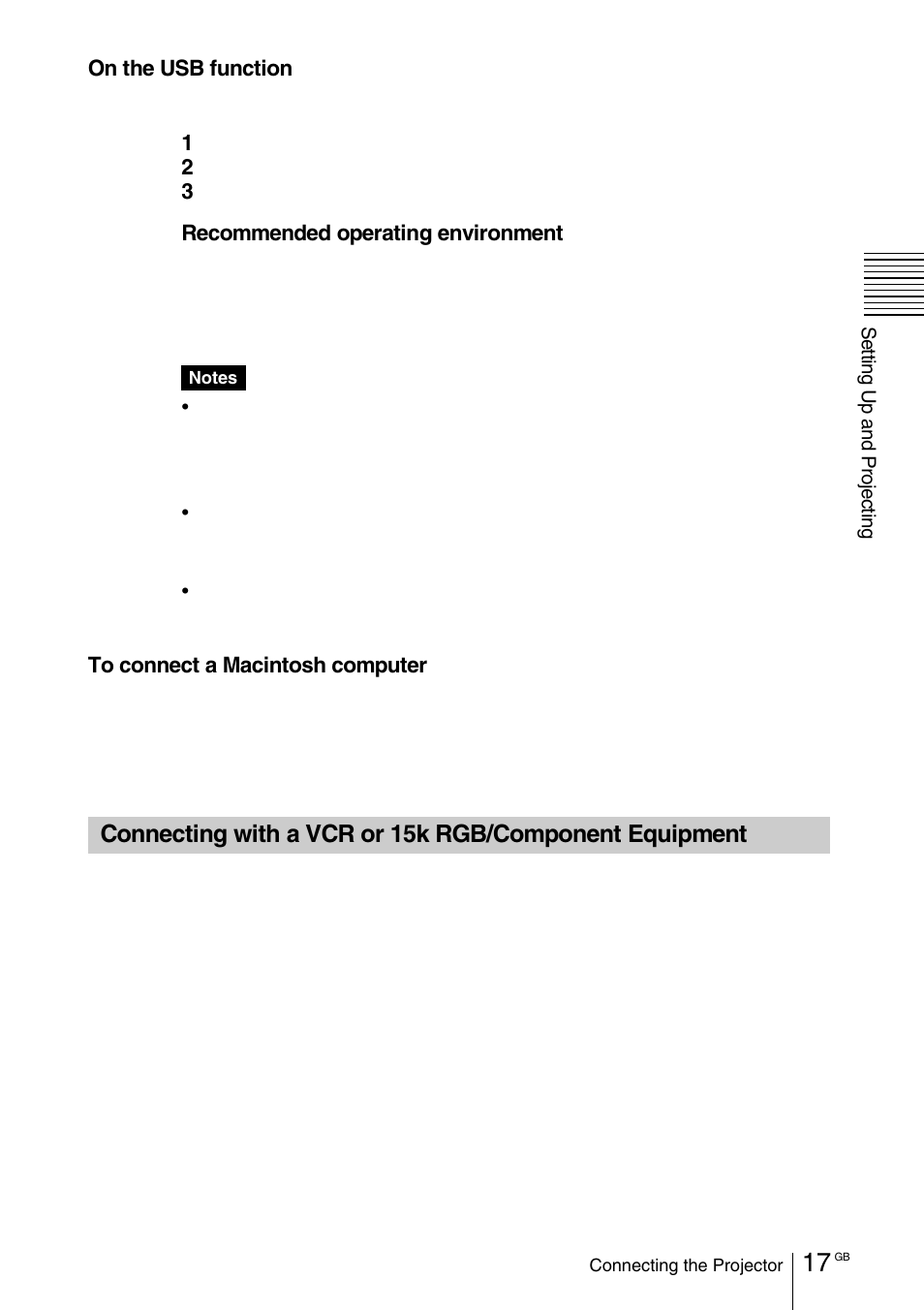 Connecting with a vcr or 15k, Rgb/component equipment | Sony VPD-MX10 User Manual | Page 17 / 128