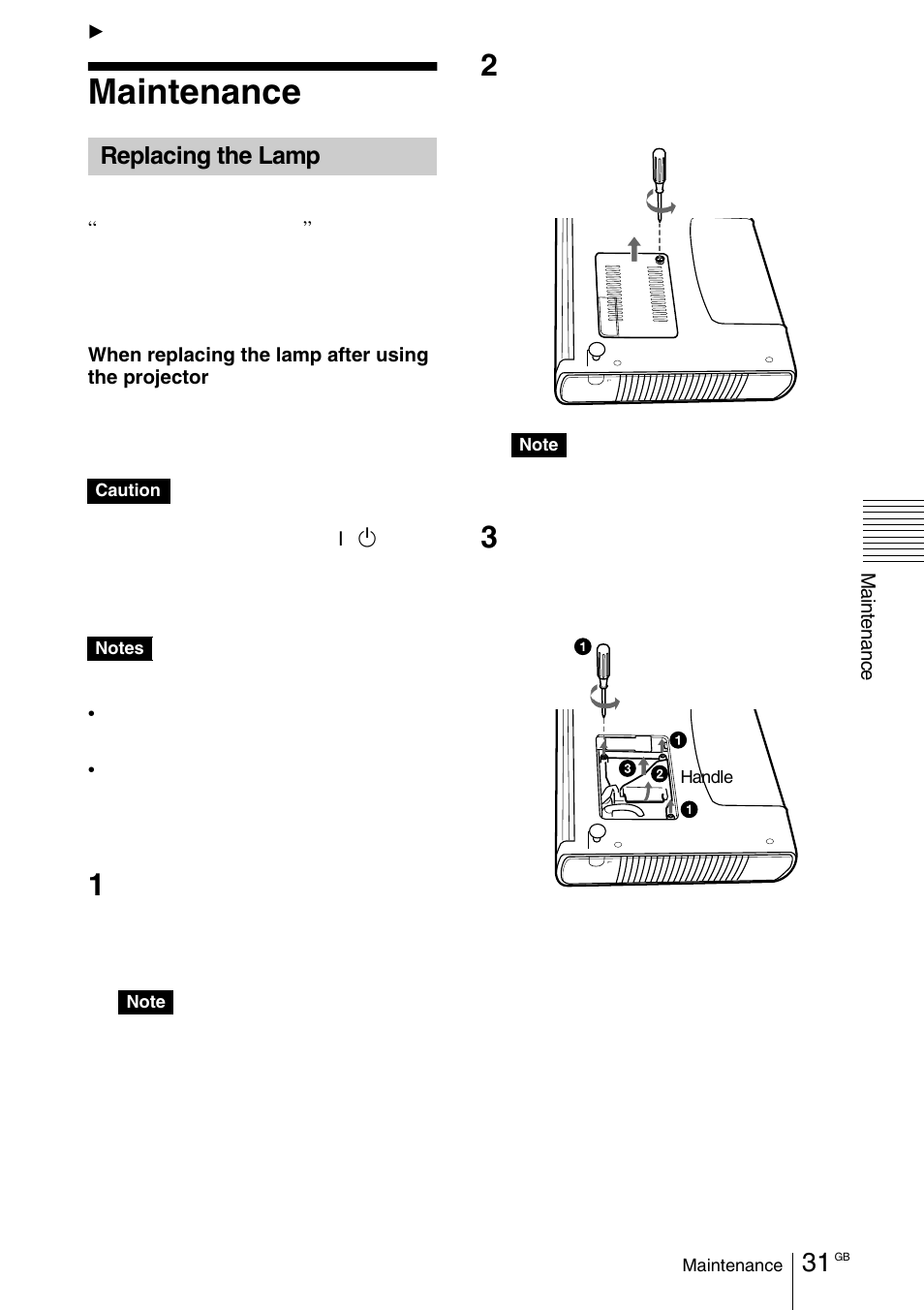 Maintenance, Replacing the lamp | Sony VPD-MX10 User Manual | Page 31 / 128