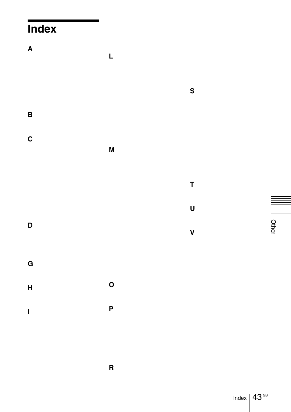 Index | Sony VPD-MX10 User Manual | Page 43 / 128