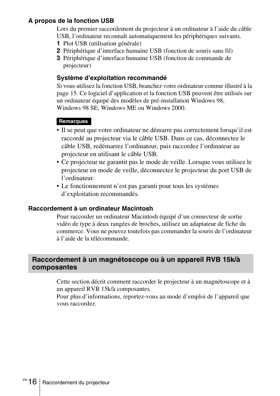 Raccordement à un magnétoscope, Ou à un appareil rvb 15k/à composantes | Sony VPD-MX10 User Manual | Page 58 / 128