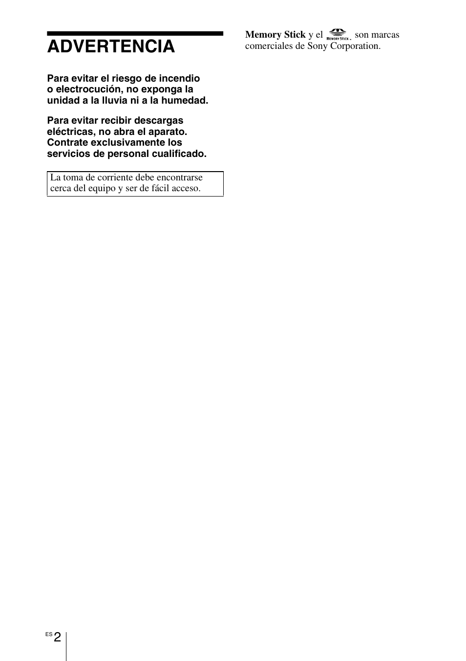 Advertencia | Sony VPD-MX10 User Manual | Page 86 / 128