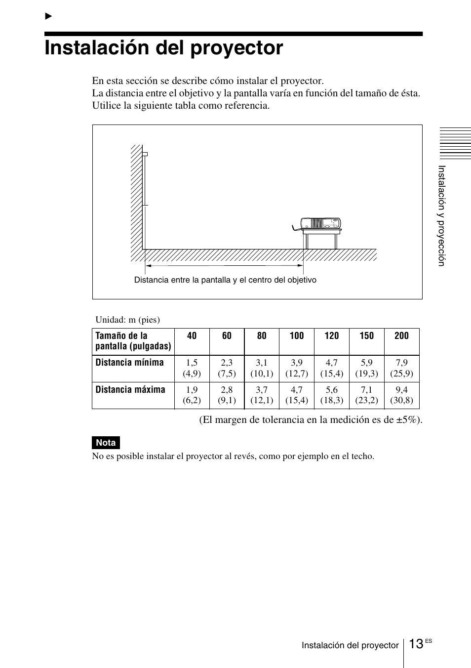 Instalación y proyección, Instalación del proyector | Sony VPD-MX10 User Manual | Page 97 / 128