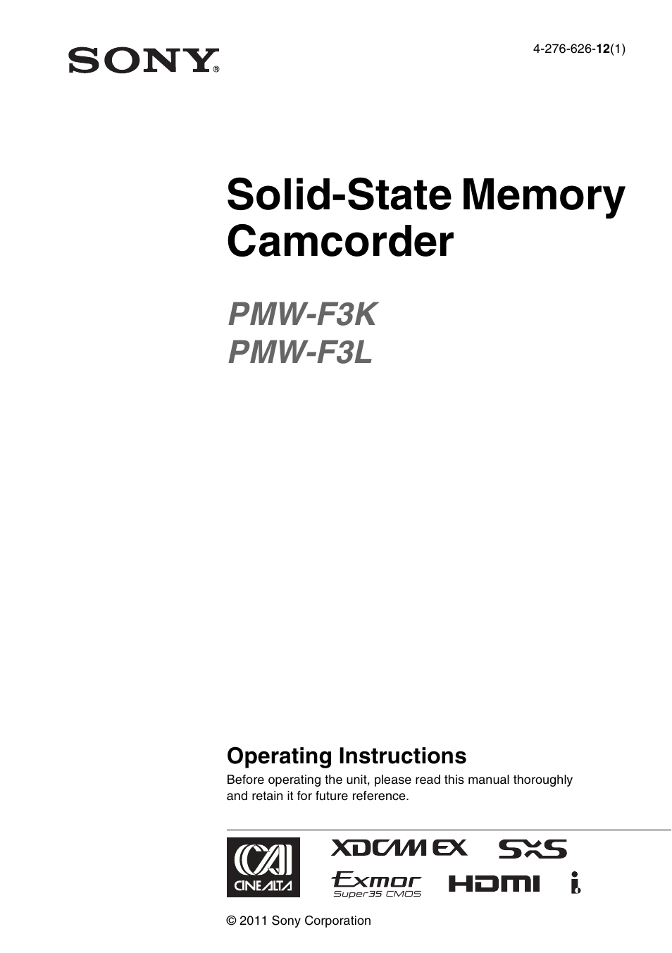 Sony PMW-F3K User Manual | 164 pages