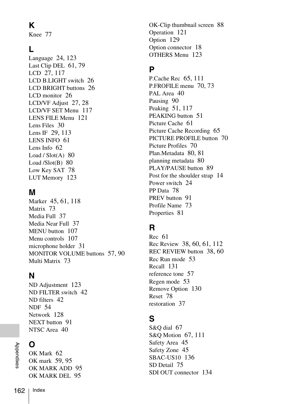 Sony PMW-F3K User Manual | Page 162 / 164