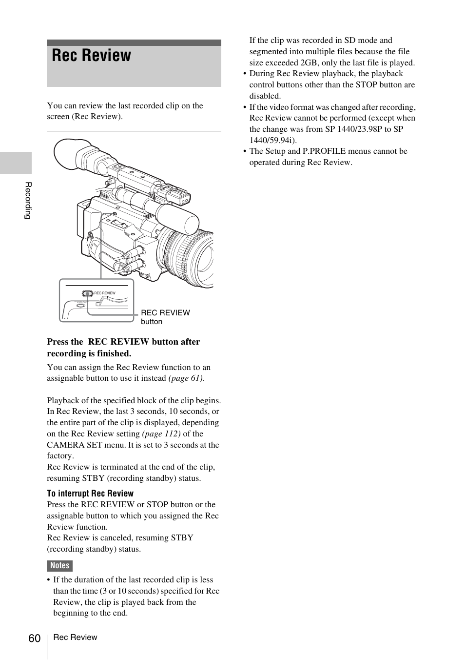 Rec review | Sony PMW-F3K User Manual | Page 60 / 164