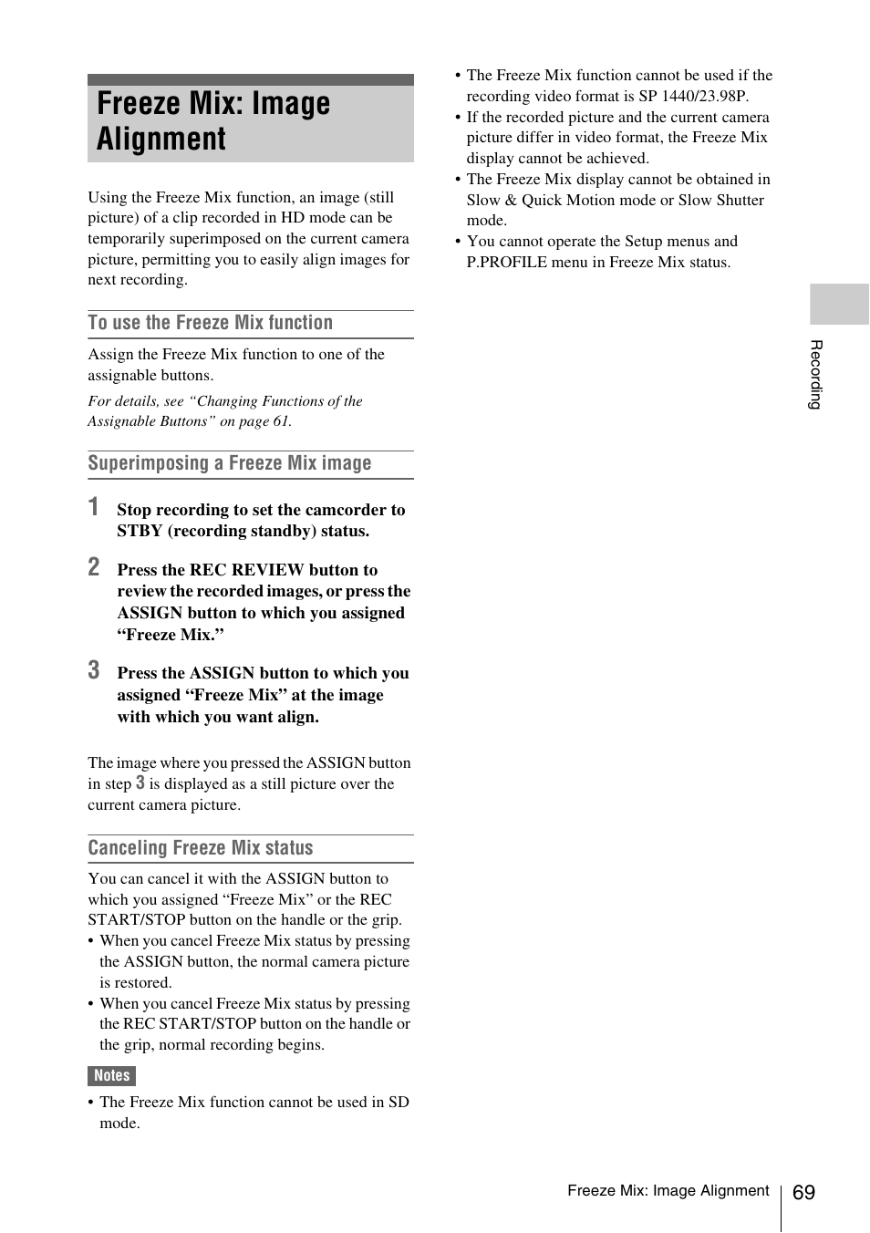 Freeze mix: image alignment | Sony PMW-F3K User Manual | Page 69 / 164