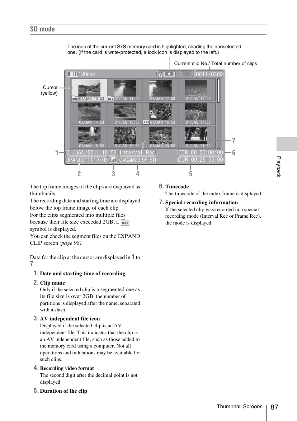 Sd mode | Sony PMW-F3K User Manual | Page 87 / 164