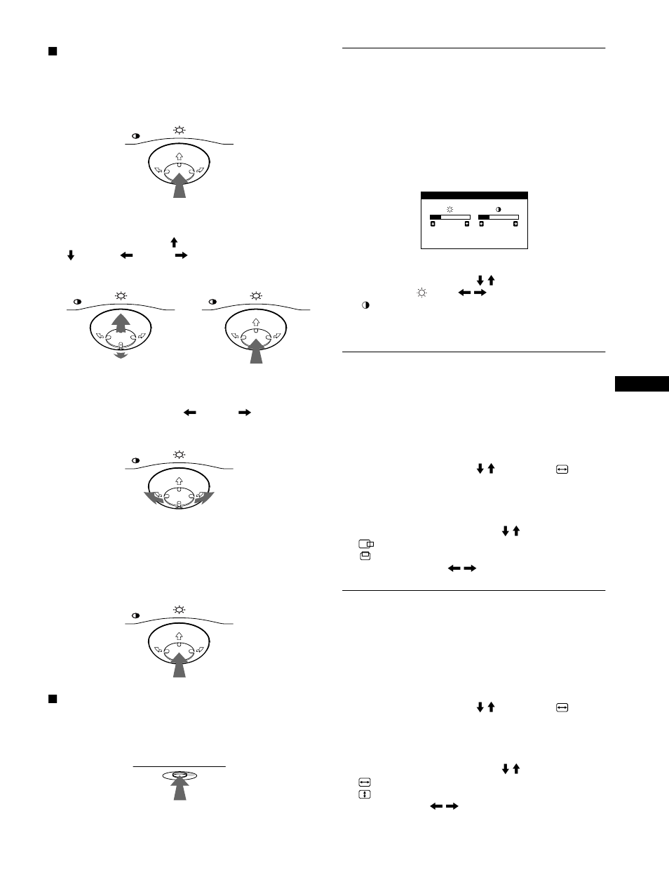 Adjusting the brightness and contrast, Adjusting the centering of the picture (center), Adjusting the size of the picture (size) | Sony CPD-E215E User Manual | Page 9 / 116