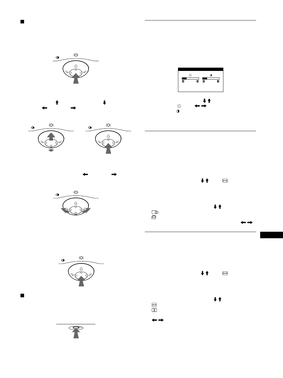 Justera ljusstyrka och kontrast, Justera bildens centrering (center), Justera bildens storlek (storl.) | Sony CPD-E215E User Manual | Page 93 / 116