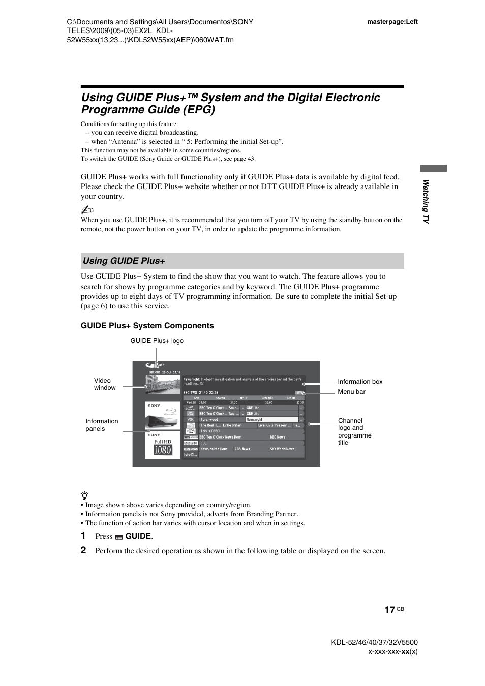 Using guide plus, Using guide plus+™ system, And the digital electronic programme guide (epg) | Sony BRAVIA KDL-32E55xx User Manual | Page 17 / 55