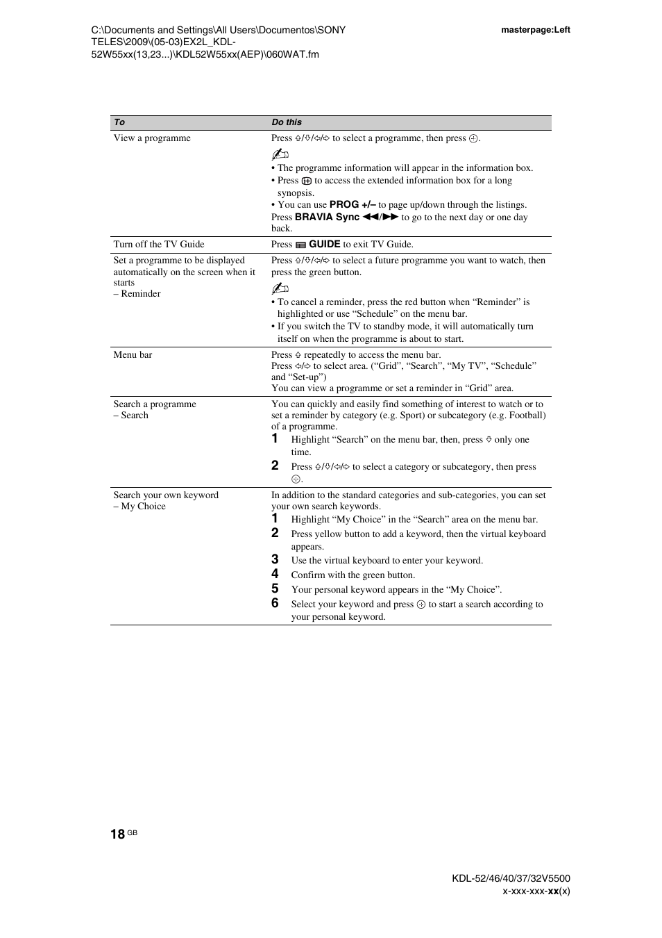 Sony BRAVIA KDL-32E55xx User Manual | Page 18 / 55