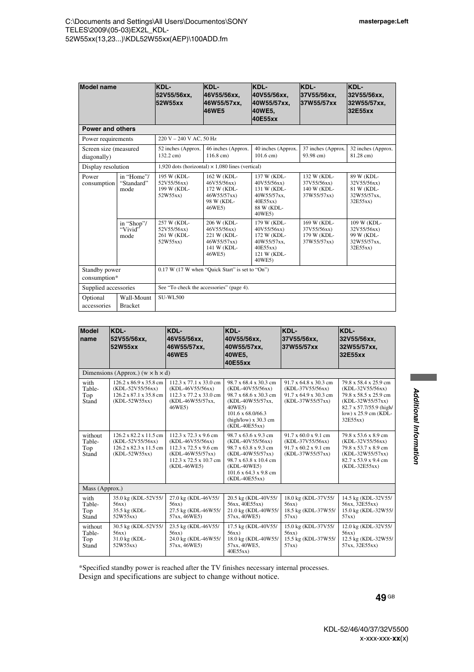 Sony BRAVIA KDL-32E55xx User Manual | Page 49 / 55