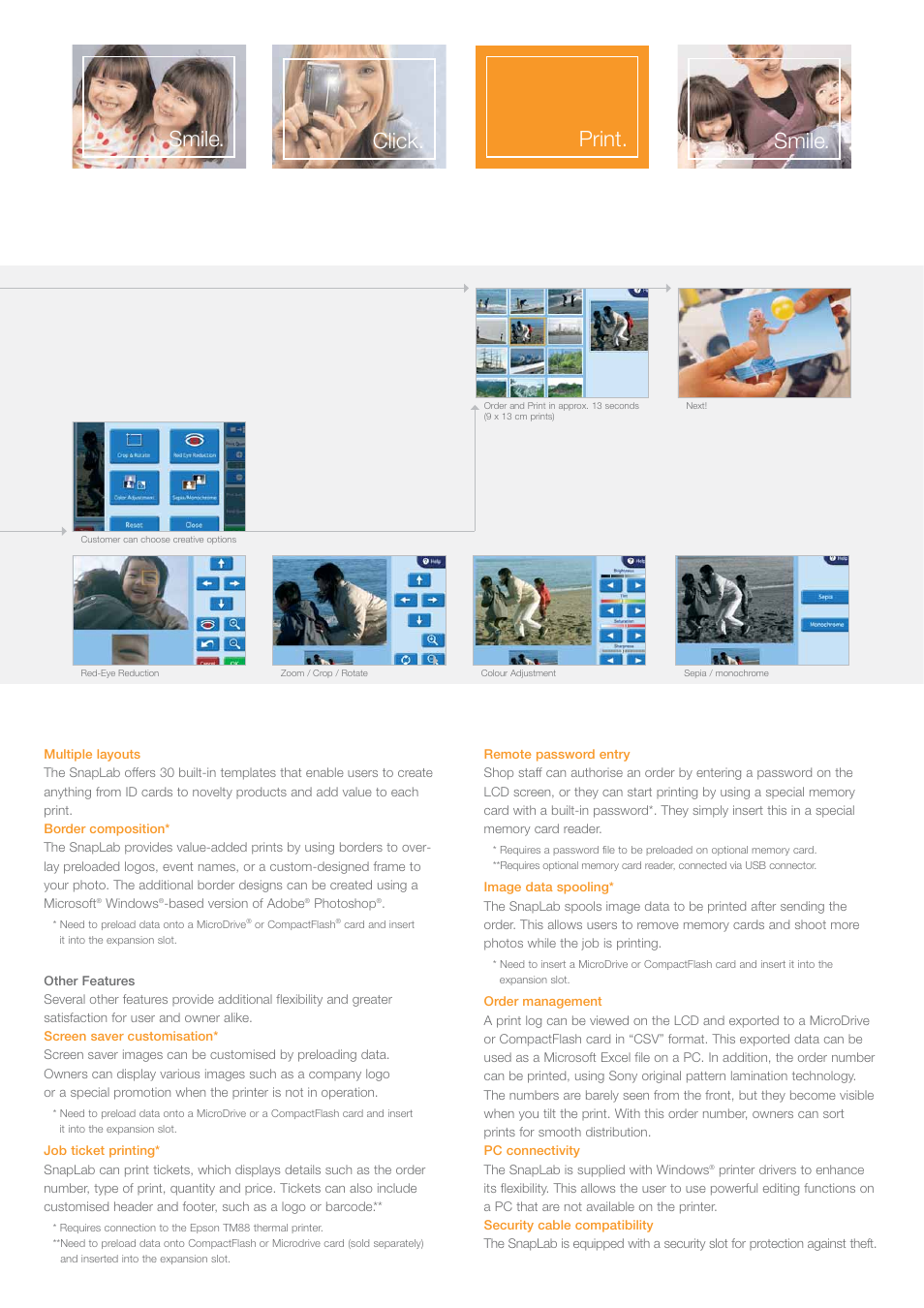 Smile. click. print. smile | Sony UP-CR10L User Manual | Page 7 / 10