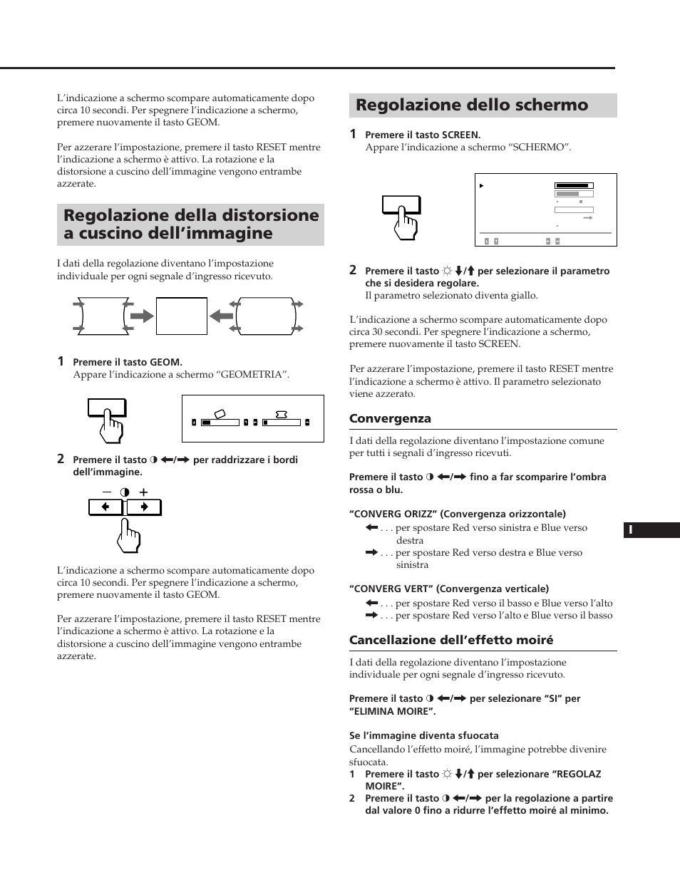 Regolazione dello schermo | Sony GDM-W900 User Manual | Page 101 / 110