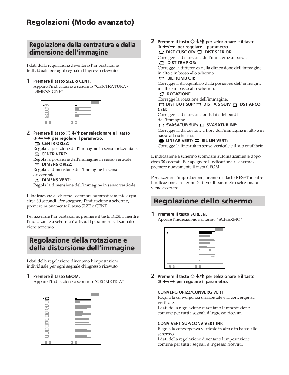 Regolazione dello schermo | Sony GDM-W900 User Manual | Page 104 / 110