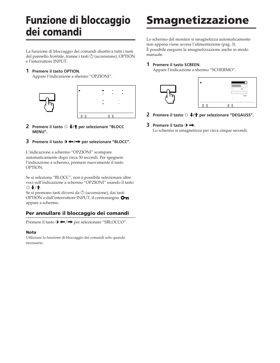 Funzione di bloccaggio dei comandi, Smagnetizzazione | Sony GDM-W900 User Manual | Page 106 / 110