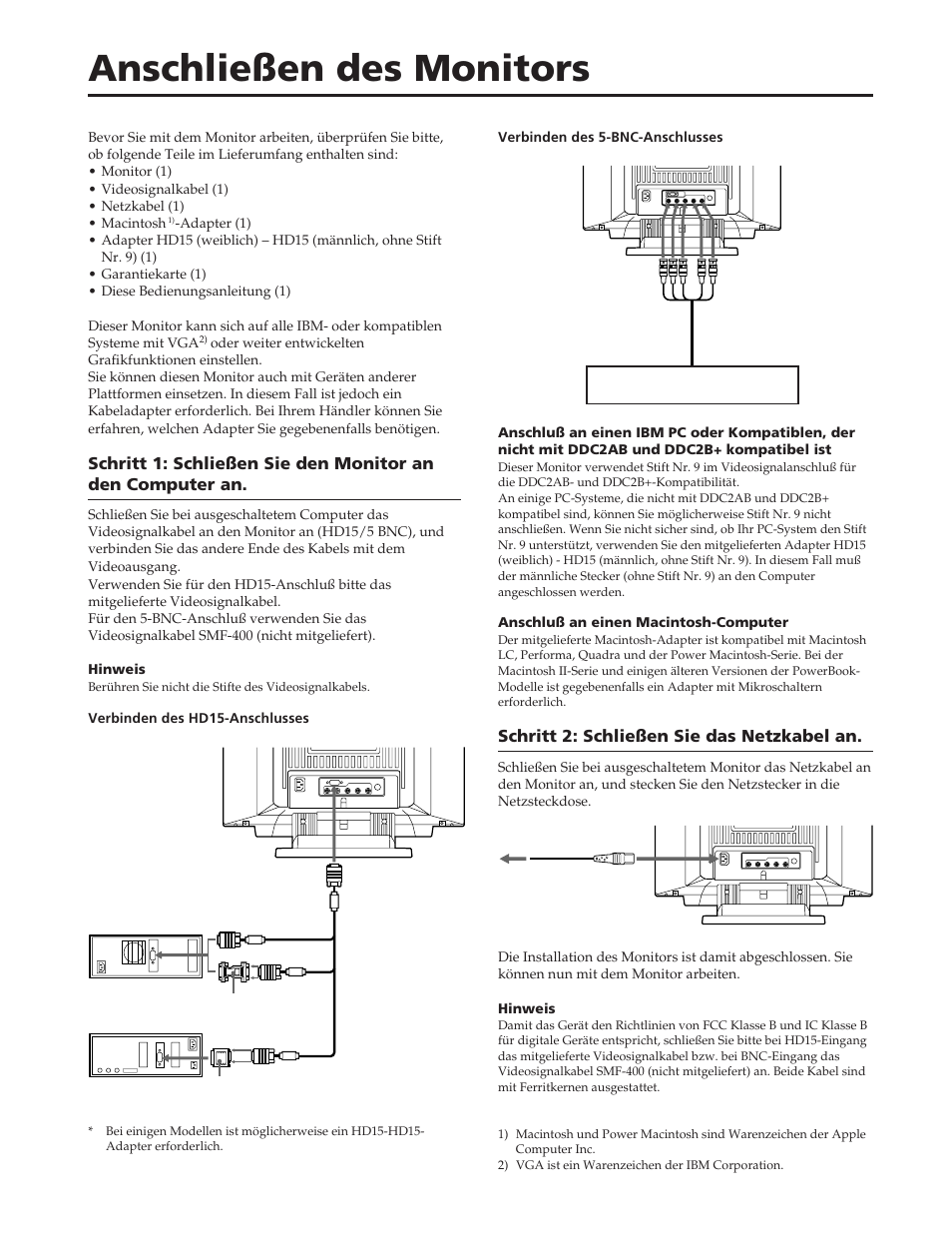 Anschließen des monitors, Schritt 2: schließen sie das netzkabel an | Sony GDM-W900 User Manual | Page 58 / 110