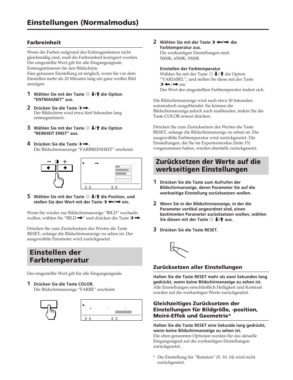 Einstellungen (normalmodus), Einstellen der farbtemperatur | Sony GDM-W900 User Manual | Page 66 / 110