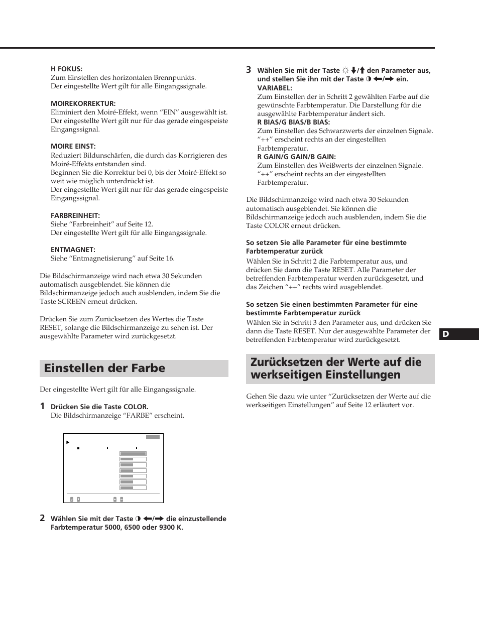 Einstellen der farbe | Sony GDM-W900 User Manual | Page 69 / 110