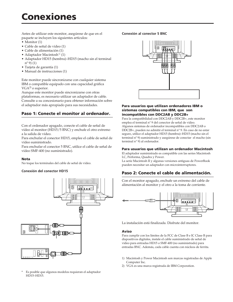 Conexiones, Paso 2: conecte el cable de alimentación, Paso 1: conecte el monitor al ordenador | Sony GDM-W900 User Manual | Page 76 / 110