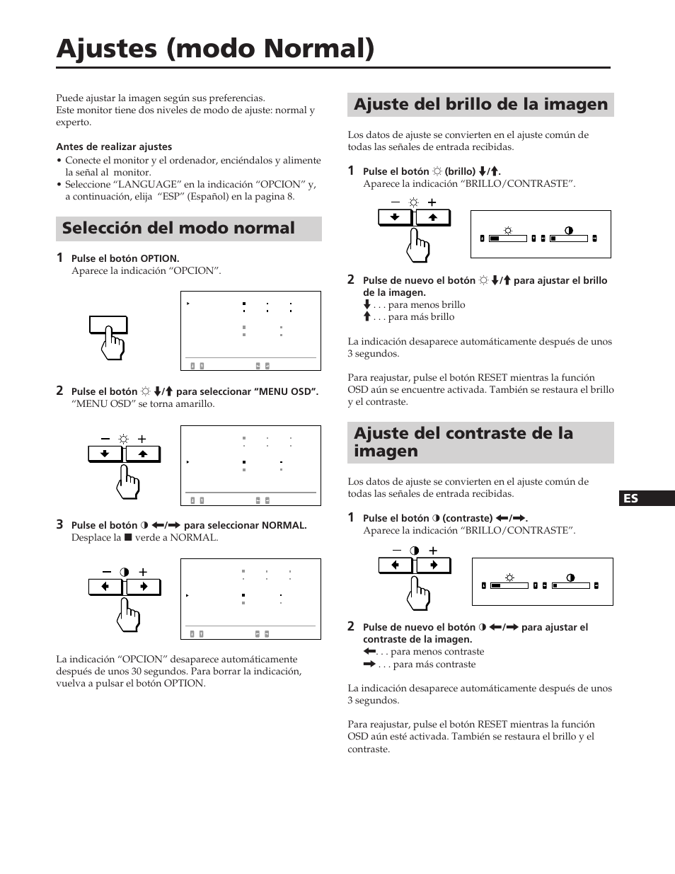 Ajustes (modo normal), Selección del modo normal, Ajuste del brillo de la imagen | Ajuste del contraste de la imagen, En f d es i j | Sony GDM-W900 User Manual | Page 81 / 110