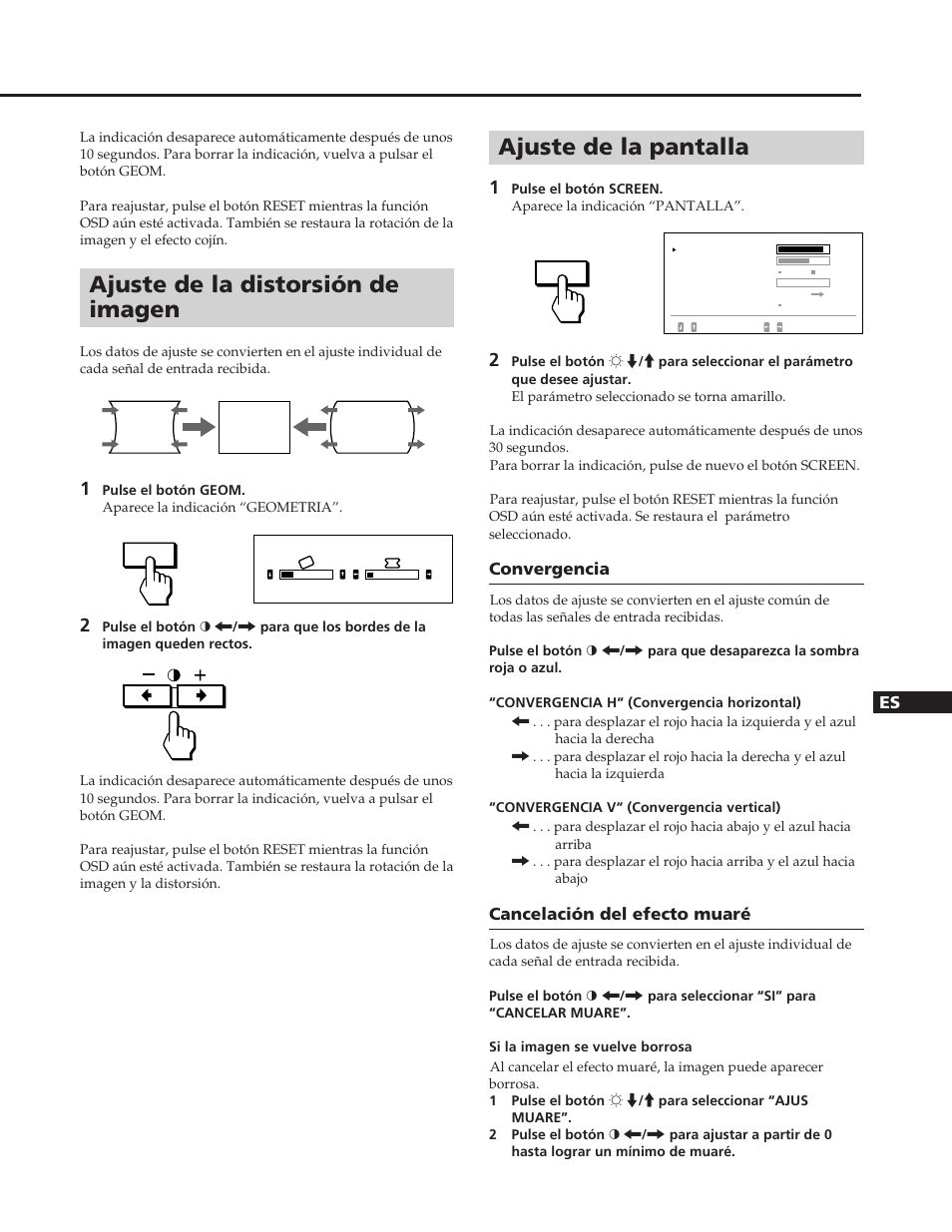 Ajuste de la distorsión de imagen, Ajuste de la pantalla | Sony GDM-W900 User Manual | Page 83 / 110