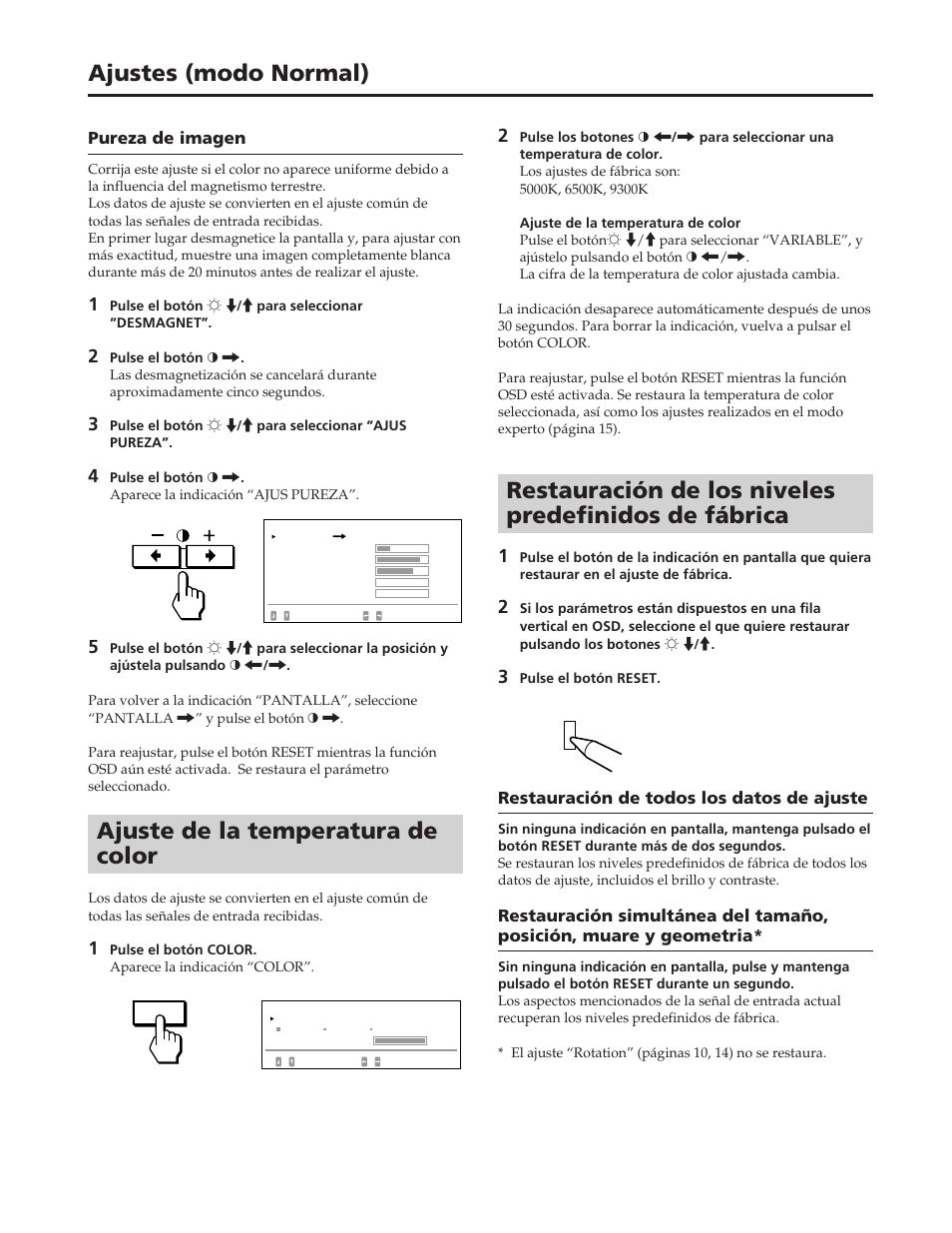 Ajustes (modo normal), Ajuste de la temperatura de color | Sony GDM-W900 User Manual | Page 84 / 110