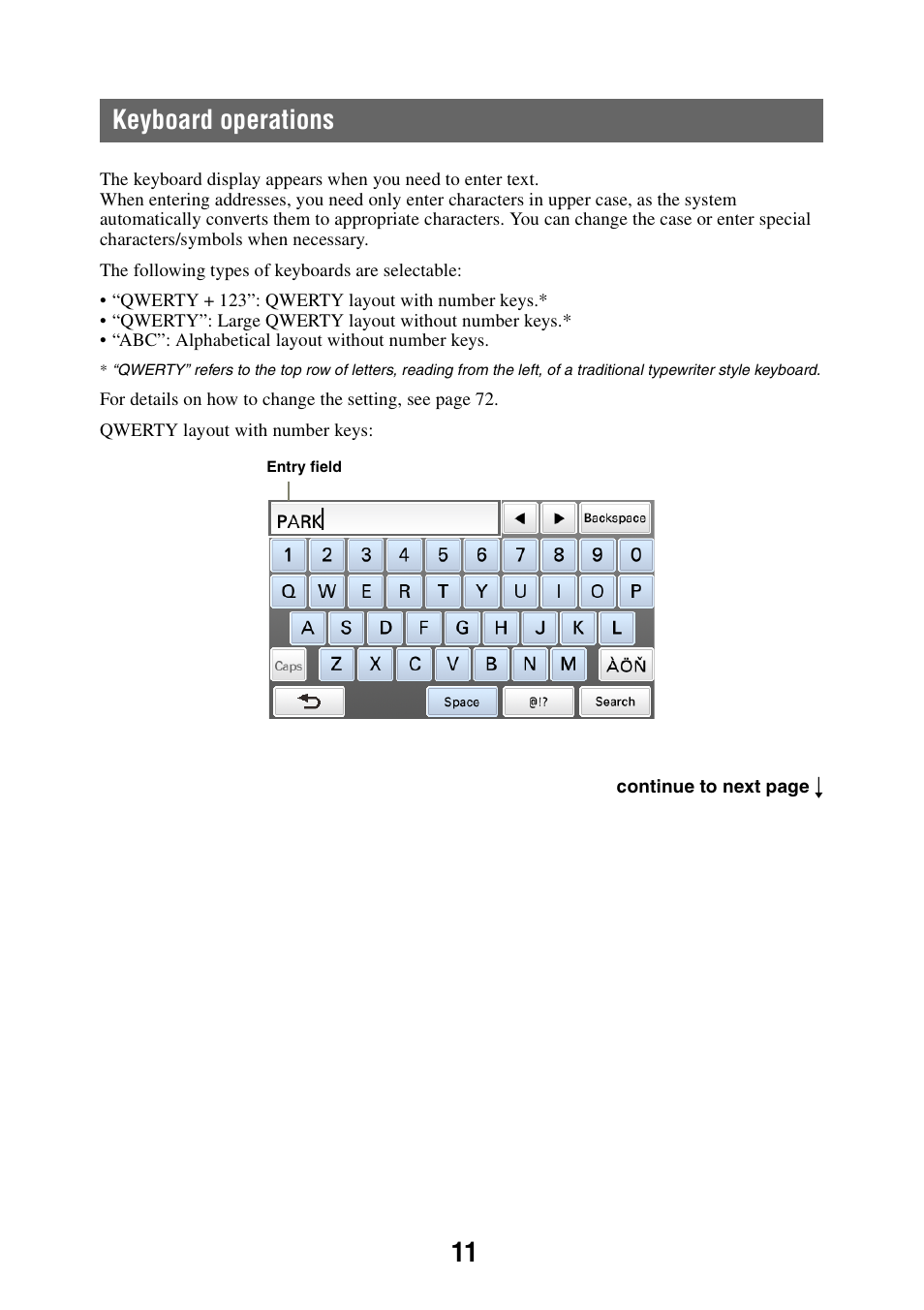 Keyboard operations, 11 keyboard operations | Sony NAV-U NV-U84 User Manual | Page 11 / 85