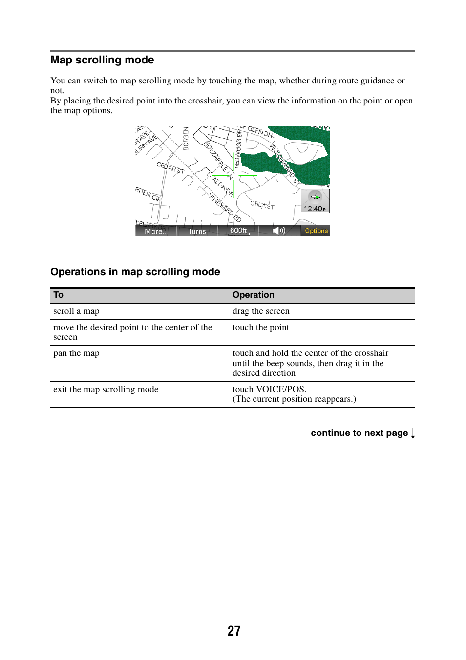 Map scrolling mode | Sony NAV-U NV-U84 User Manual | Page 27 / 85