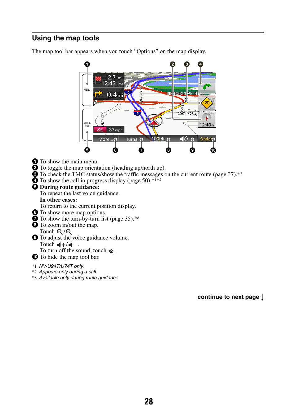 Using the map tools | Sony NAV-U NV-U84 User Manual | Page 28 / 85