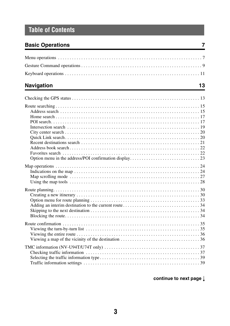 3table of contents | Sony NAV-U NV-U84 User Manual | Page 3 / 85