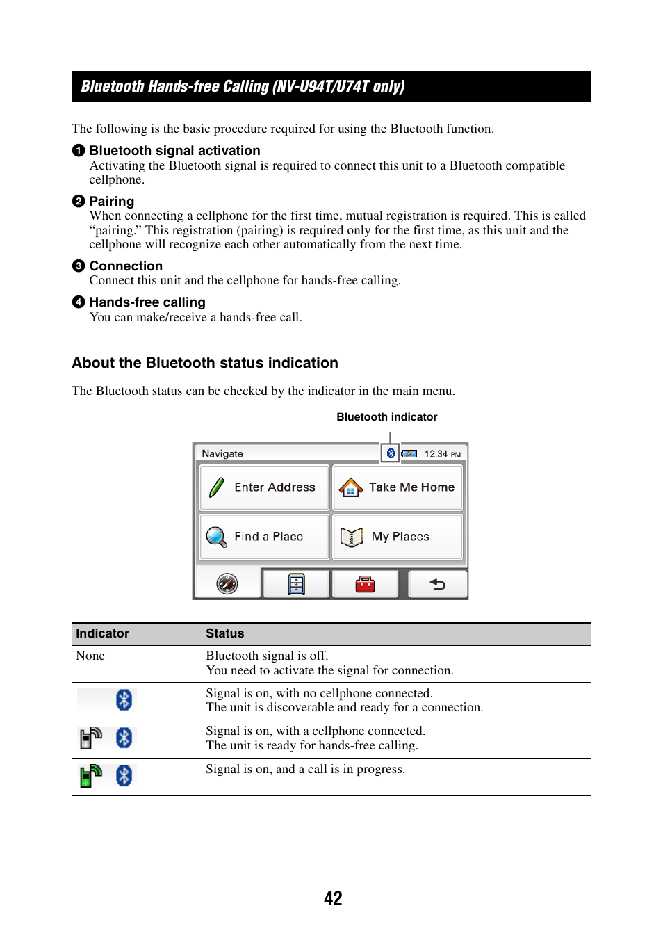 Bluetooth hands-free calling (nv-u94t/u74t only) | Sony NAV-U NV-U84 User Manual | Page 42 / 85
