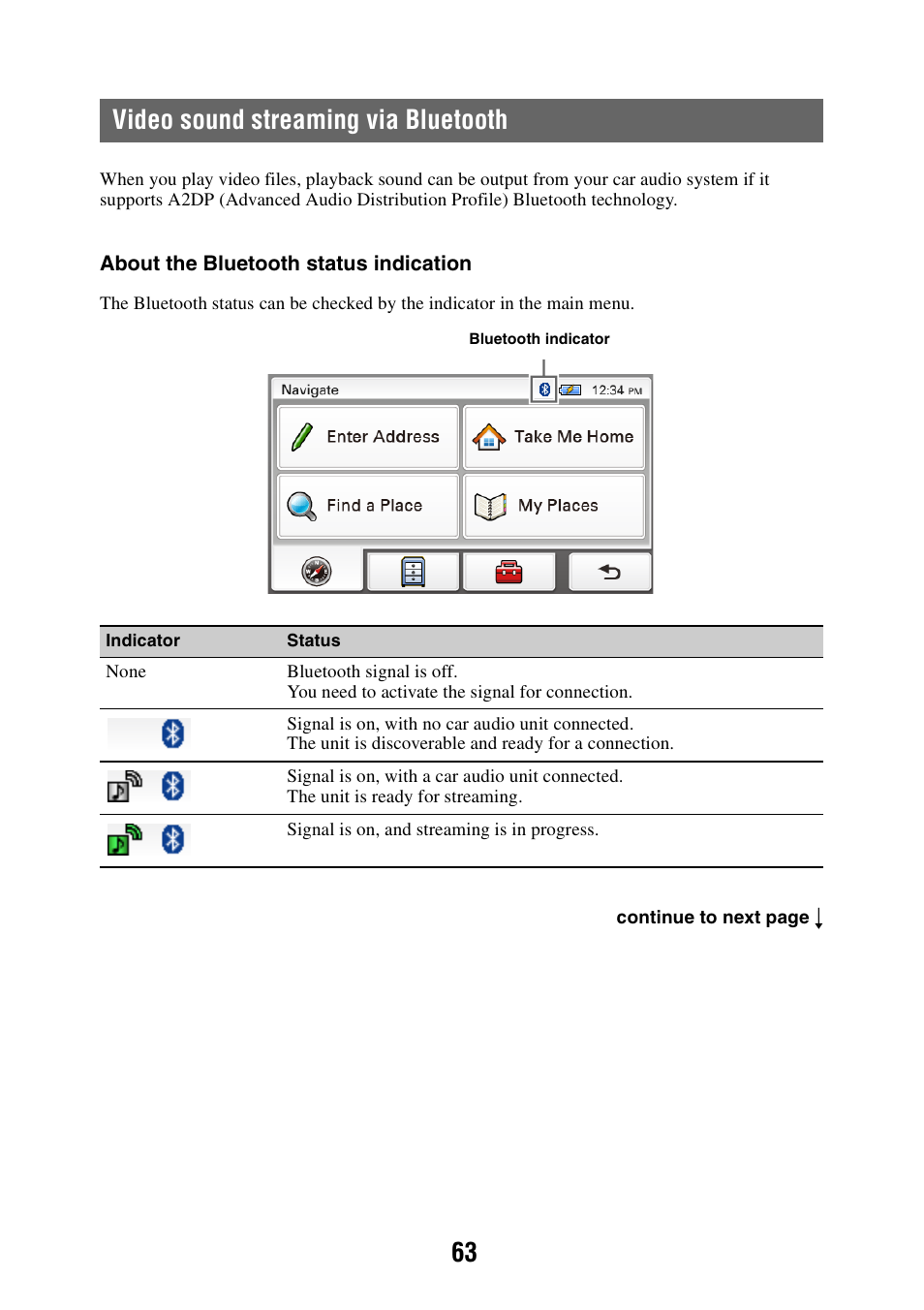 Video sound streaming via bluetooth, 63 video sound streaming via bluetooth | Sony NAV-U NV-U84 User Manual | Page 63 / 85