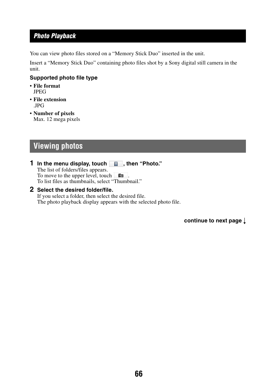 Photo playback, Viewing photos | Sony NAV-U NV-U84 User Manual | Page 66 / 85