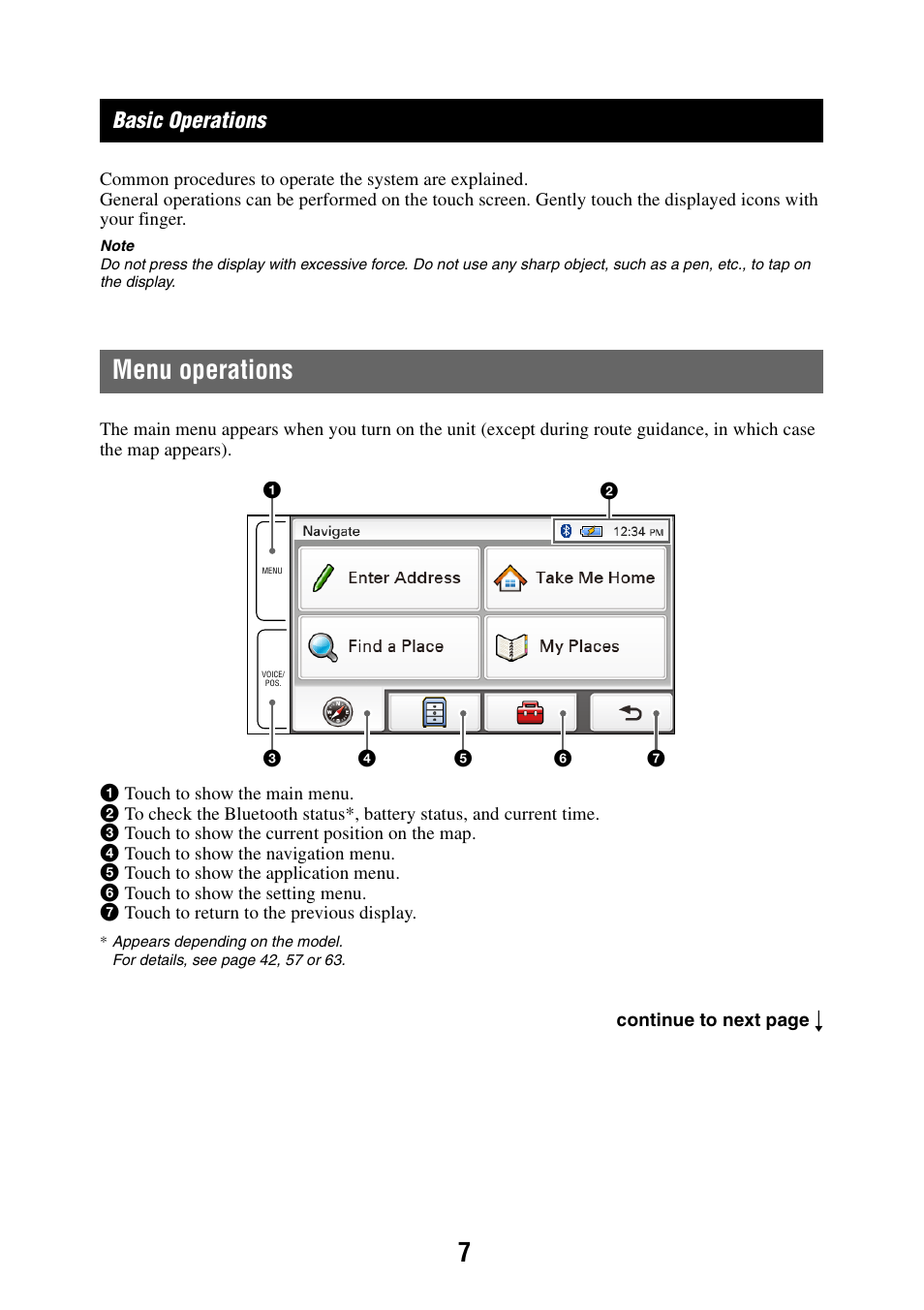 Basic operations, Menu operations | Sony NAV-U NV-U84 User Manual | Page 7 / 85