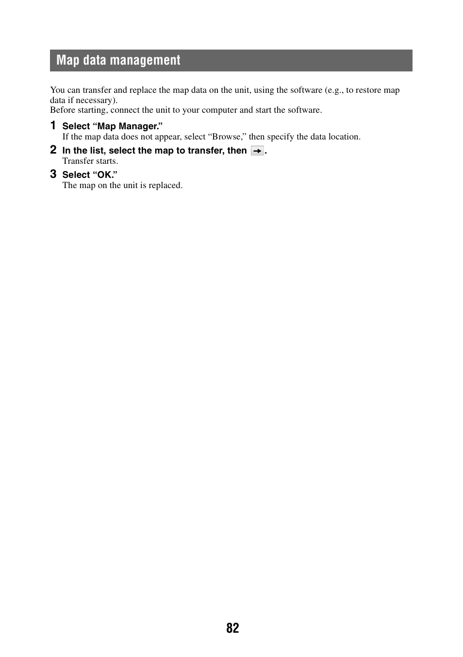 Map data management, 82 map data management | Sony NAV-U NV-U84 User Manual | Page 82 / 85